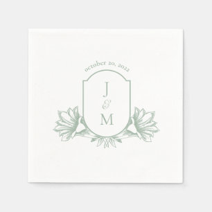 Serviette En Papier Sage Botanographie Monogram Crest Mariage Napkins