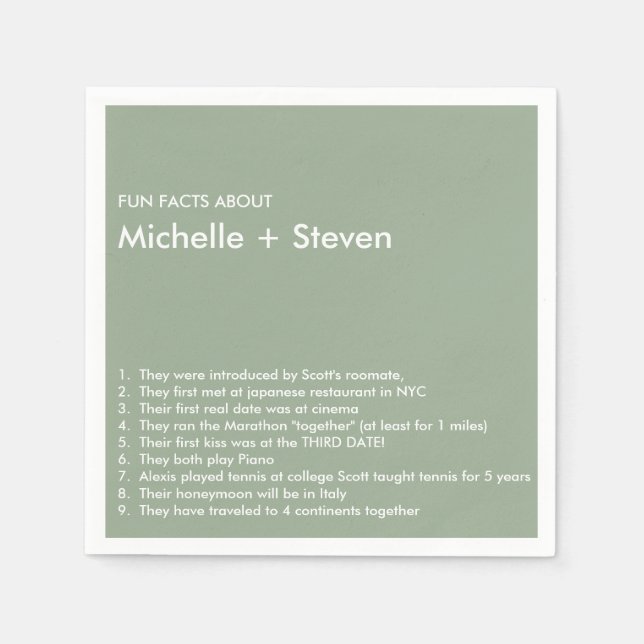 Serviette En Papier Sage Chic minimal | FUN FACT MARIAGE (Devant)