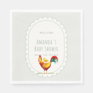Serviette En Papier Sage Cottagecore Coq Poulet Baby Shower Bienvenue