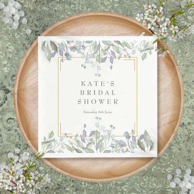 Serviette En Papier Sage et aquarelle florale de lilas pour la douche  (Sage and Lilac Watercolour Floral Bridal Shower Napkins)