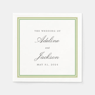 Serviette En Papier Sage et bordure verte Classique Mariage traditionn