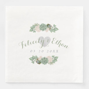 Serviette En Papier Sage Floral & Blanc Rustique Mariage Napkin