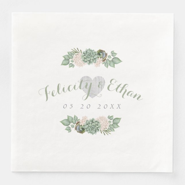 Serviette En Papier Sage Floral & Blanc Rustique Mariage Napkin (Devant)