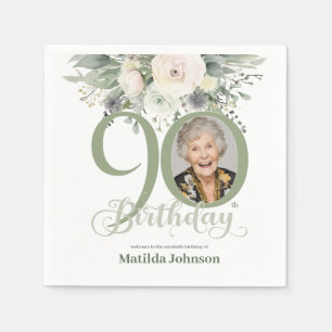 Serviette En Papier Sage Floral Photo 90e Anniversaire