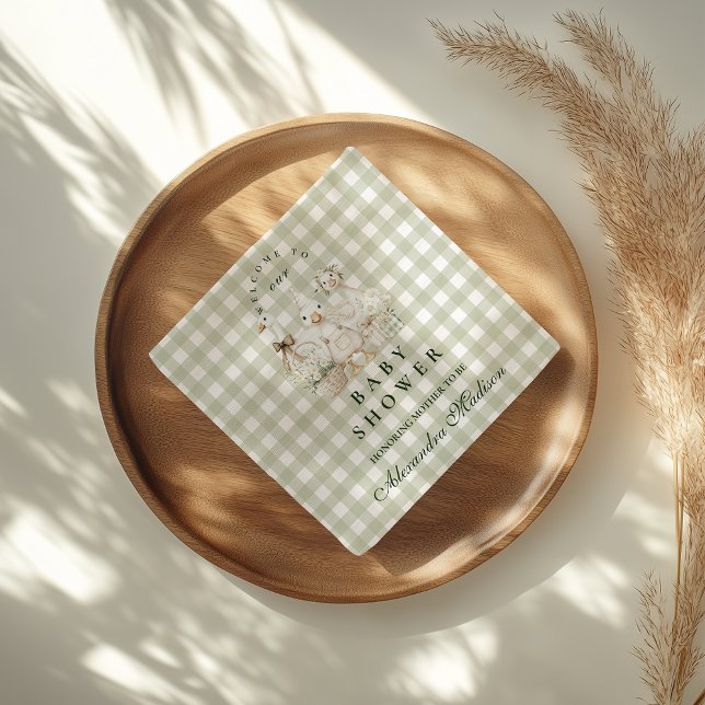 Serviette En Papier Sage Gingham Silly Goose Baby Shower (Créateur téléchargé)