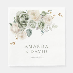 Serviette En Papier Sage Green Botanical Mariage élégant