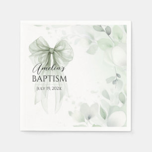 Serviette En Papier Sage Green Bow Baptême