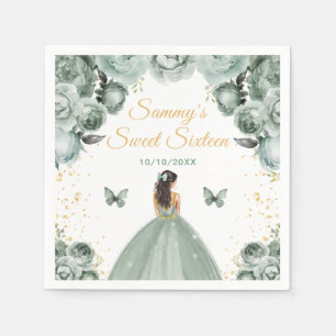 Serviette En Papier Sage Green Brunette Cheveux Princesse Sweet sixtee