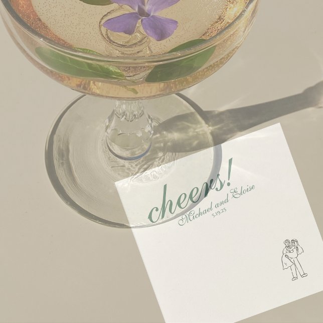 Serviette En Papier Sage Green Cheers Élégant Mariage personnalisé (Modern Elegant Sage Green Wedding Suite Theme with options to personalize for your special day.)