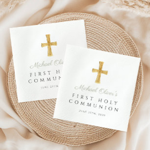 Serviette En Papier Sage Green Cross Garçon Première Sainte Communion