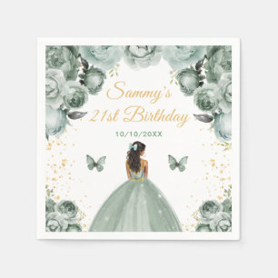 Serviette En Papier Sage Green Dark Skin Princesse Anniversaire