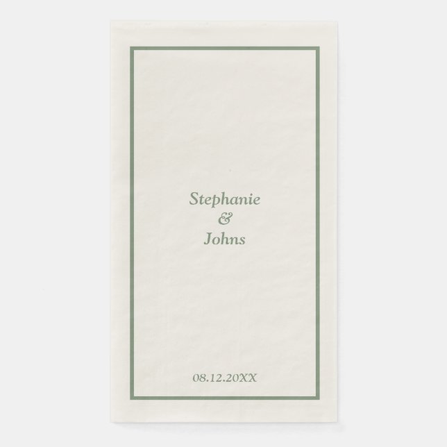 Serviette En Papier Sage Green Elegant Custom Name Trendy Wedding (Devant)