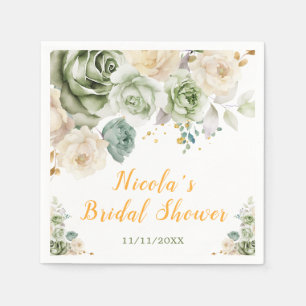 Serviette En Papier Sage Green et Baby shower floral crème