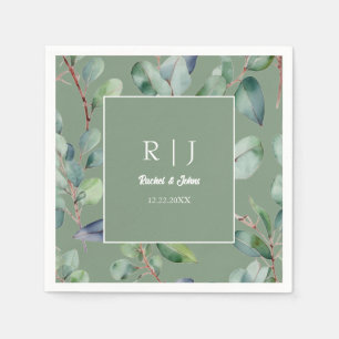 Serviette En Papier Sage Green Eucalyptus Monogramme Mariage de verdur
