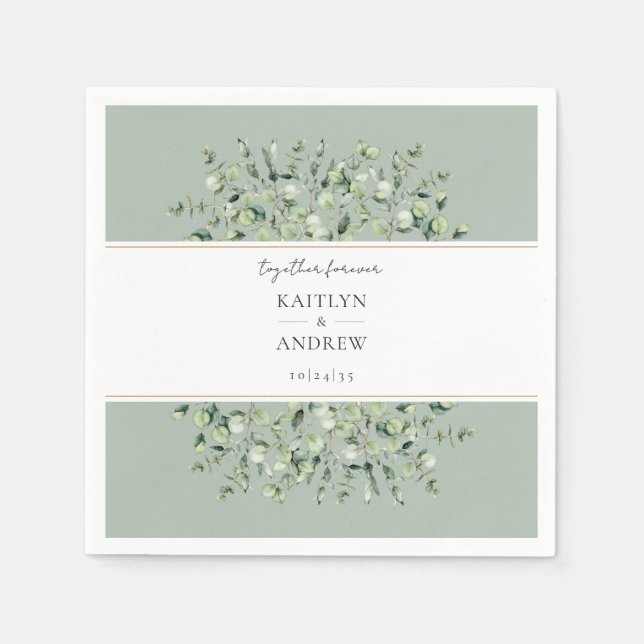 Serviette En Papier Sage Green Eucalyptus Together Forever Wedding (Devant)