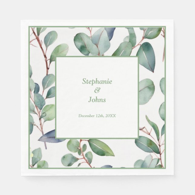 Serviette En Papier Sage Green Eucalyptus Verdure Art Simple Mariage (Devant)