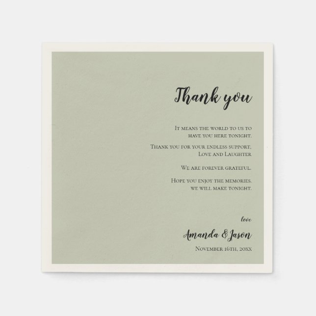 Serviette En Papier Sage Green Faux Vellum Mariage Merci Message (Devant)