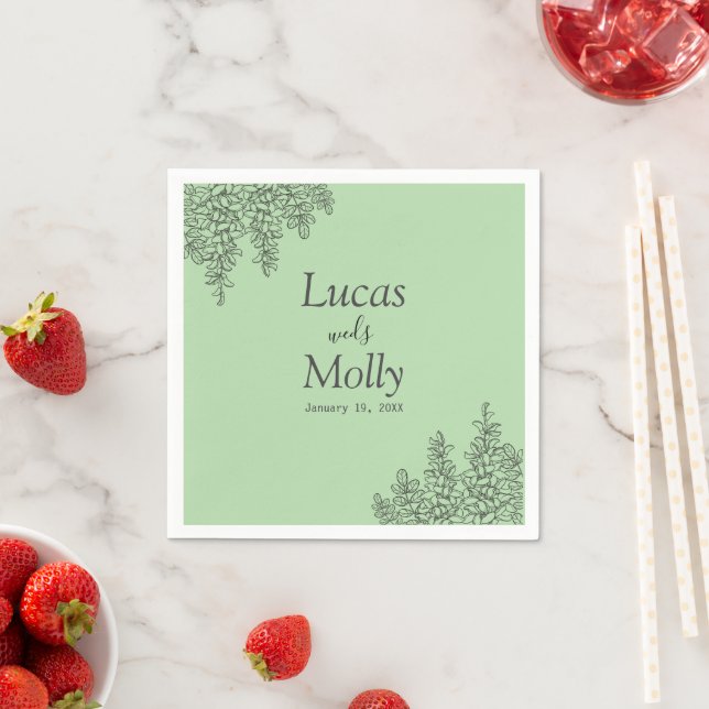 Serviette En Papier Sage Green Fern Mariage (En situation)