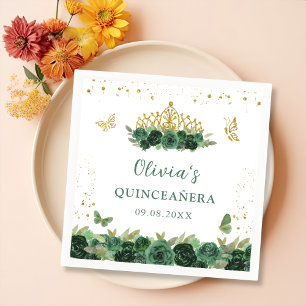 Serviette En Papier Sage Green Floral Papillons Quinceañera Anniversai