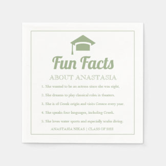 Serviette En Papier Sage green Fun Facts class of 2022 graduation cap