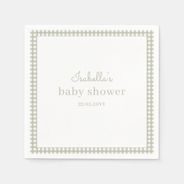 Serviette En Papier Sage Green Gingham Baby Shower (Devant)
