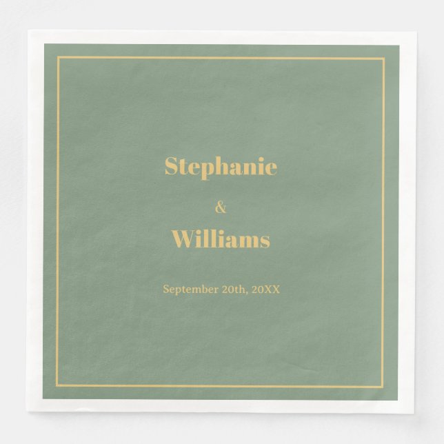 Serviette En Papier Sage Green Gold Golden Elegant Minimal Mariage (Devant)