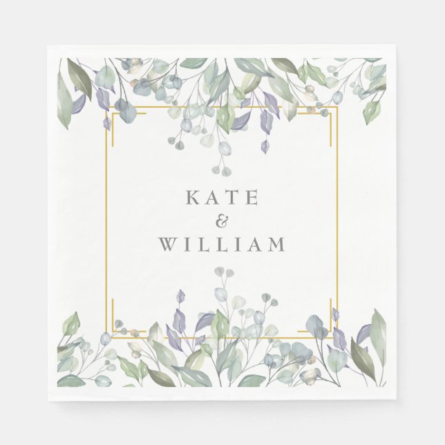Serviette En Papier Sage Green Lilac Mariage Aquarelle Florale (Devant)