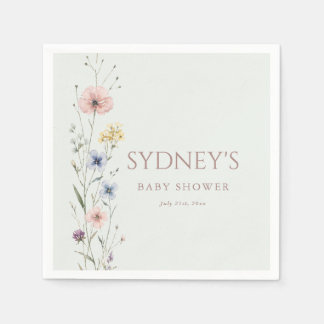 Serviette En Papier Sage Green Little Wildflower Baby Shower