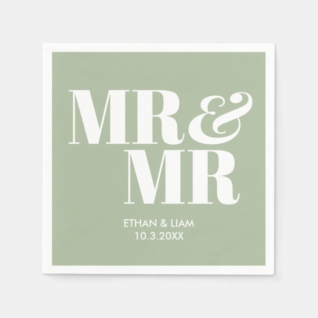 Serviette En Papier Sage Green M & M Mariage personnalisé serviettes (Devant)