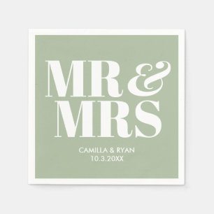 Serviette En Papier Sage Green M & Mme Mariage personnalisé serviettes