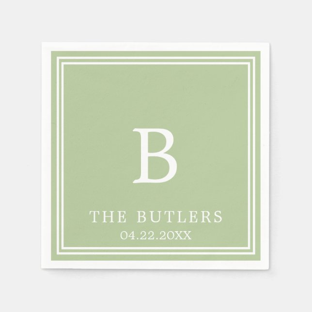 Serviette En Papier Sage Green Mariage personnalisé Cocktail serviette (Devant)