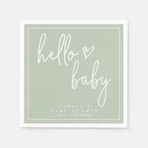 Serviette En Papier Sage Green minimaliste Baby shower moderne Boho