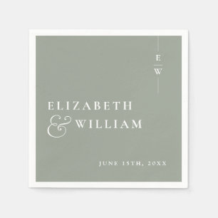 Serviette En Papier Sage Green Minimaliste Élégant Mariage Monogramme