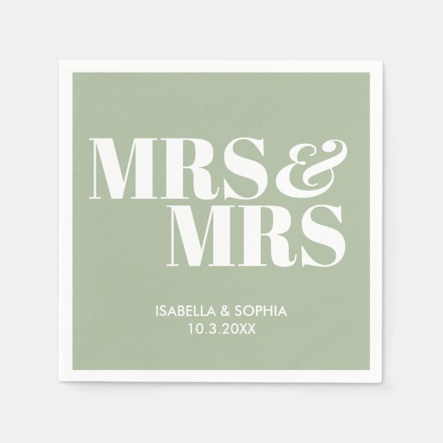 Serviette En Papier Sage Green Mme & Mme Mariage personnalisé serviett (Devant)