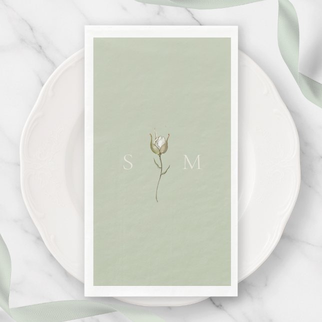 Serviette En Papier Sage Green Monogram (Créateur téléchargé)