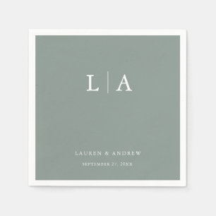 Serviette En Papier Sage Green Monogramme Élégant Mariage simple servi
