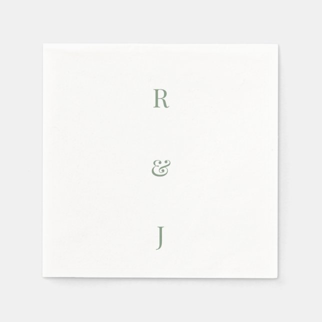 Serviette En Papier Sage Green Monogramme Initiales Mariage (Devant)