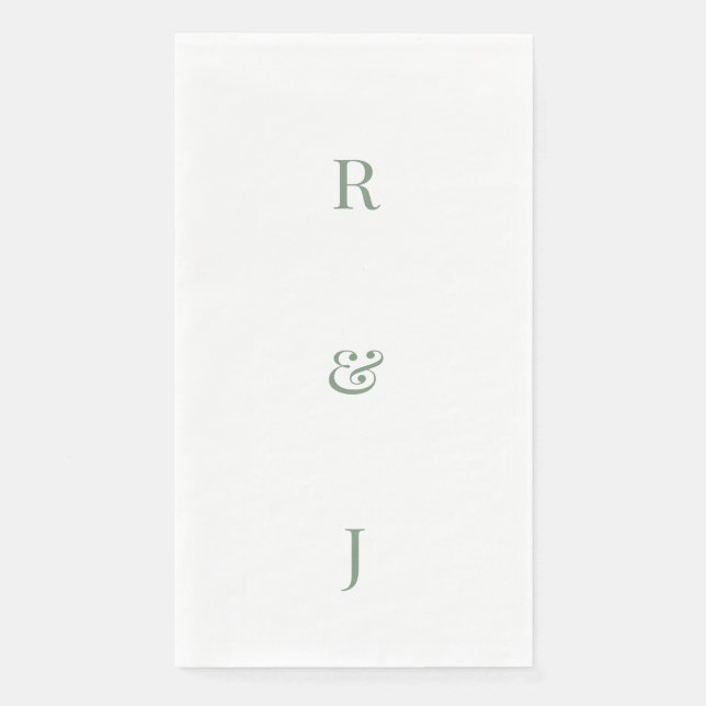 Serviette En Papier Sage Green Monogramme Initiales Mariage (Devant)