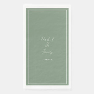 Serviette En Papier Sage Green Monogramme Nom Mariage de script élégan