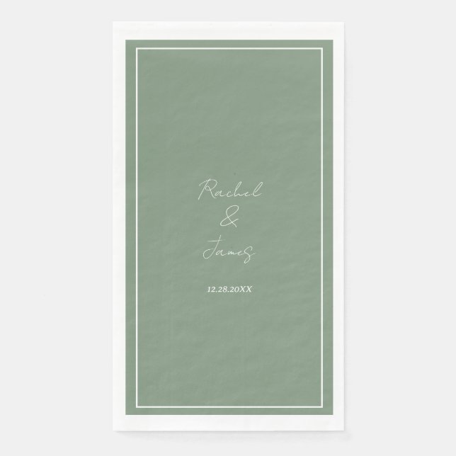Serviette En Papier Sage Green Monogramme Nom Mariage de script élégan (Devant)