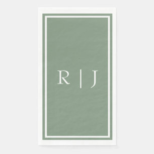 Serviette En Papier Sage Green Monogramme Nom personnalisé Mariage sim