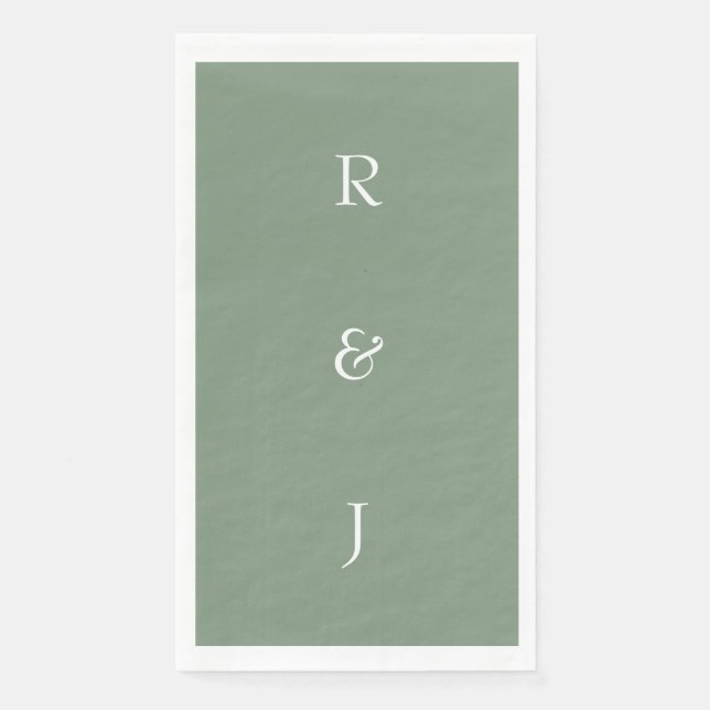 Serviette En Papier Sage Green Monogrammes Initiales Blanc Elégant Mar (Devant)