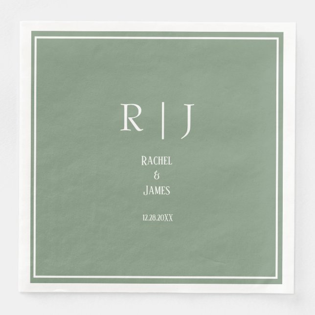 Serviette En Papier Sage Green Monogrammes Simple Élégant Mariage mode (Devant)
