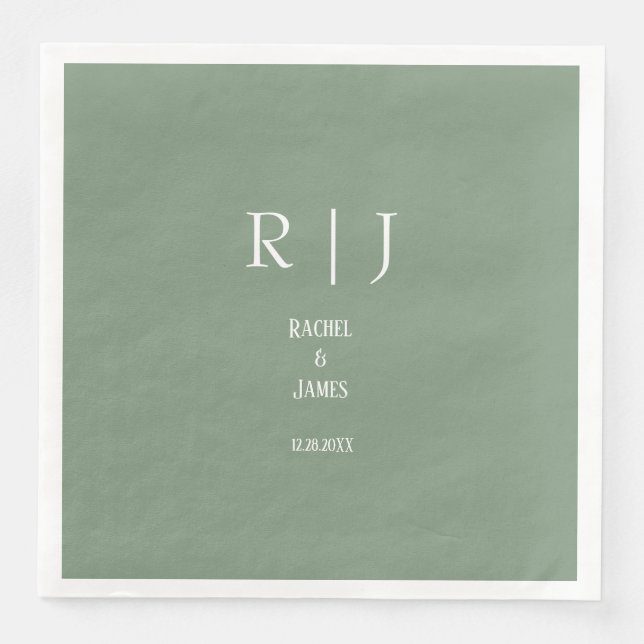 Serviette En Papier Sage Green Monogrammes Simple Élégant Mariage mode (Devant)