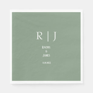 Serviette En Papier Sage Green Monogrammes Simple Minimal Moderne Mari