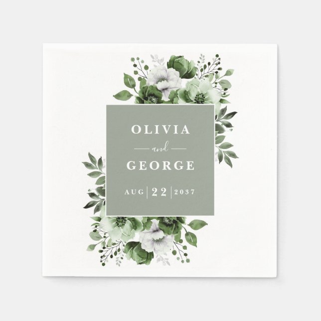 Serviette En Papier Sage Green Pays Élégant Floral Mariage Napkin (Devant)
