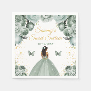 Serviette En Papier Sage Green Peau foncée Princesse Sweet sixteen