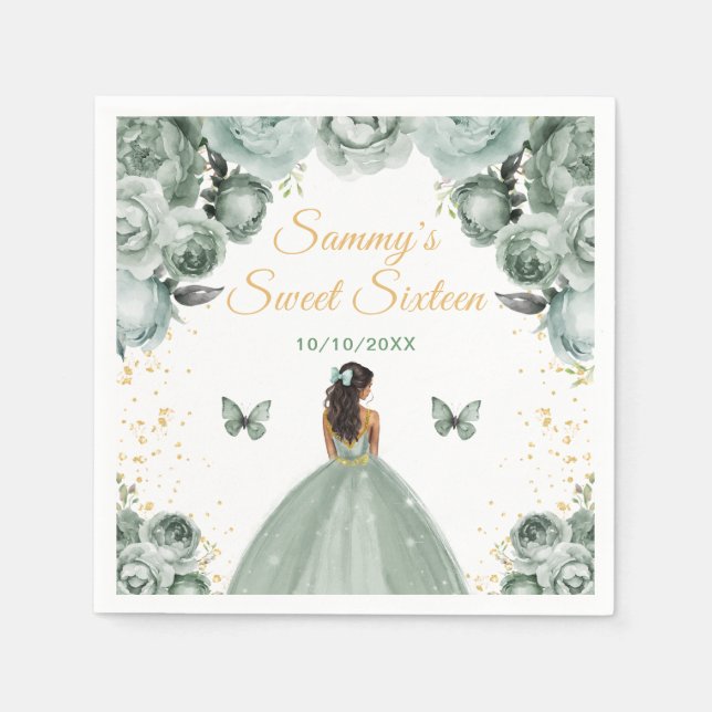Serviette En Papier Sage Green Peau foncée Princesse Sweet sixteen (Devant)