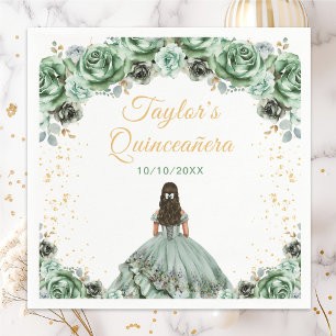 Serviette En Papier Sage Green Princess Florale Quinceañera