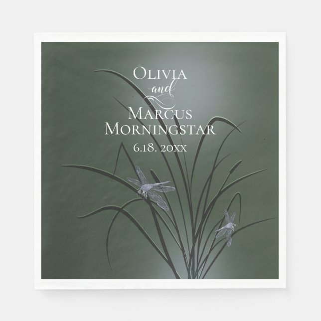 Serviette En Papier Sage Green Purple Dragonfly (Devant)